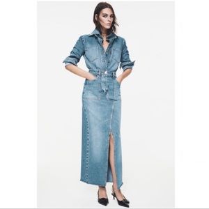 ZARA Long Sleeve Denim Midi Slit Midi Dress Size Small